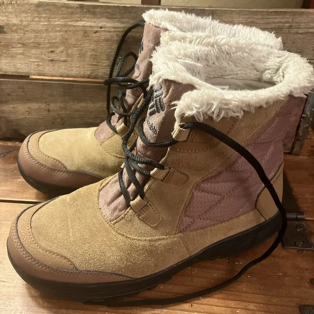 Columbia Womens Brown Faux Fur Collar Lined Waterproof Ankle Boots Size 10 M - Picture 2 of 8